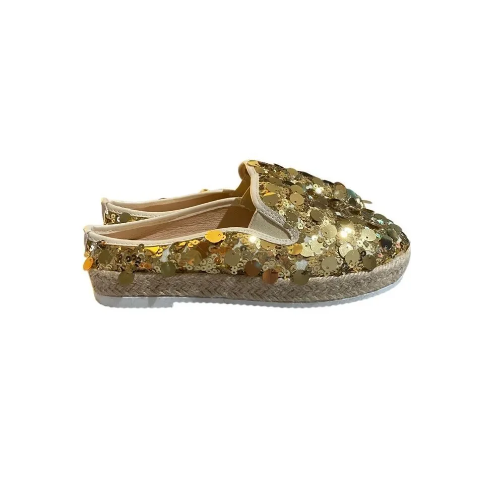 Women’s casual slip on gold sequin sick so anti-slip rope detail loafer 10